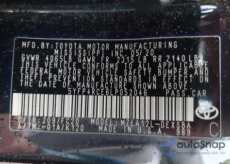 2020 Toyota Corolla Se from USA, damaged, VIN 5YFP4RCE6LP052046